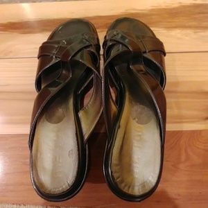 Patten leather sandals